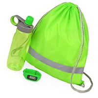 Спортивный набор подарочный зеленый из силикона GIRO: рюкзак-мешок, бутылка для воды, смарт часы с шагомером