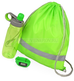 Фото Спортивный подарочный набор зеленый из силикона GIRO: рюкзак-мешок, бутылка для воды, смарт часы с шагомером