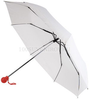 Фото Пластиковый складной зонт FANTASIA, механический, белый с красной ручкой