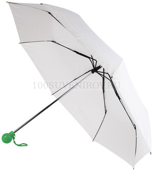 Фото Нейлоновый складной зонт FANTASIA, механический, белый с зеленой ручкой