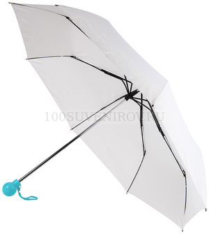 Фото Пластиковый складной зонт FANTASIA, механический, белый с голубой ручкой