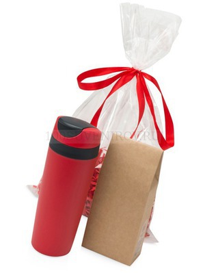 Фото Подарочный набор красный из пластика MATTINA PLUS: кофе зерновой, термокружка