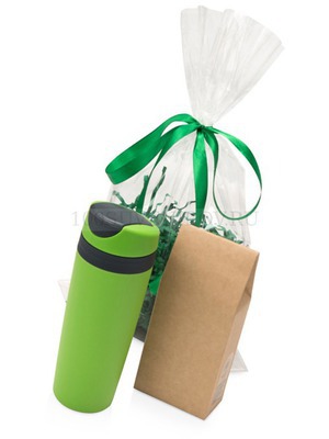 Фото Подарочный набор зеленый из пластика MATTINA PLUS: кофе зерновой, термокружка