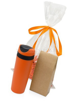 Фото Подарочный набор оранжевый из пластика MATTINA PLUS: кофе зерновой, термокружка