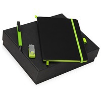 Подарочный набор «Q-edge» с флешкой, ручкой-подставкой и блокнотом А5, черный/зеленый