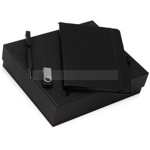 Фото Подарочный набор черный из металла Q-EDGE с флешкой, ручкой-подставкой и блокнотом А5