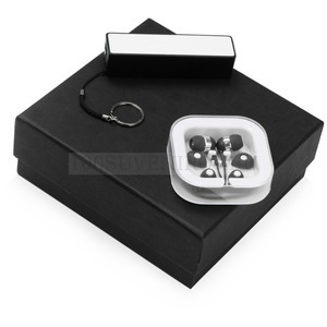 Фото Подарочный набор «Non-stop music» с наушниками и зарядным устройством (черный, белый)