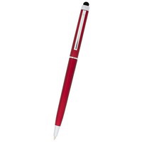 Пластиковая шариковая ручка-стилус VALERIA под тампопечать логотипа, синие чернила, d1,05 х 13,7 см, красный/серебристый