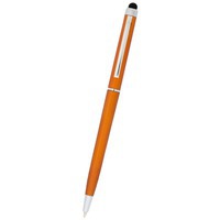 Пластиковая шариковая ручка-стилус VALERIA под тампопечать логотипа, синие чернила, d1,05 х 13,7 см, оранжевый/серебристый