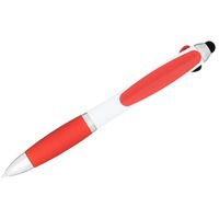 Пластиковая ручка-стилус шариковая Nash 4 в 1 с разными чернилами: синими, красными, зелеными. d1,3 х 13,5 см, белый/красный