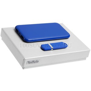 Фото Синий с серебристым набор из пластика HAND HUNTER PUT: зарядник, флешка 8 Гб