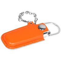 USB-флешка на 16 Гб в массивном корпусе с кожаным чехлом, оранжевый/серебристый