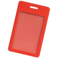 Красный чехол для пропуска DEVON из искусственной кожи, с окном, 6,3х10,4 см. Предусмотрено нанесение логотипа - бесцветное тиснение, полноцветная уф-печать.