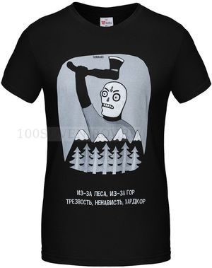 Фото Черная футболка "ХАРДКОР" с шелкографией, размер L