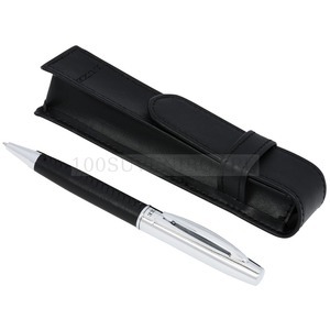 Фото Подарочная ручка ЛЮКС в кожаном чехле для гравировки, 15 х 3,5 х 3 см, черные чернила (серебристый, черный)