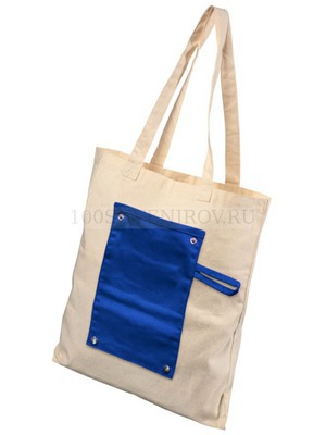 Фото Складная сумка-тоут на кнопках, 180 г/м2 (натуральный, синий)