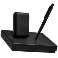 Набор черный из пластика DUALIST: внешний аккумулятор на 10000 мAч, ручка