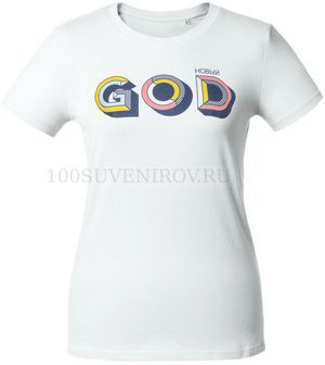 Фото Женская футболка белая "НОВЫЙ GOD" с цифровым трансфером, размер M