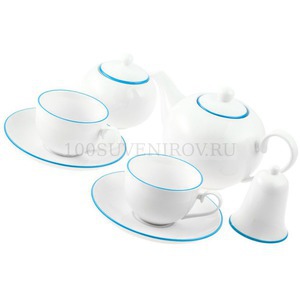 Фото Чайный белый набор из фарфора SERVICE на 2 персоны: чашки, блюдца, чайник