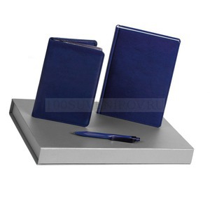 Фото Синий набор из пластика NEBRASKA TRIO: недатирпованный ежедневник, визитница, ручка
