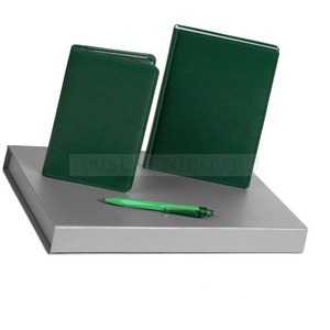 Фото Зеленый набор из кожи NEBRASKA TRIO: недатирпованный ежедневник, визитница, ручка