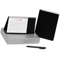 Корпоративный набор черный из пластика ПРОВЕРЕНО ВРЕМЕНЕМ: датированный ежедневник, настольный календарь, ручка