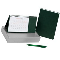 Корпоративный набор зеленый из кожи ПРОВЕРЕНО ВРЕМЕНЕМ: датированный ежедневник, настольный календарь, ручка
