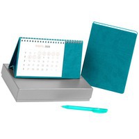 Корпоративный набор кожаный "ПРОВЕРЕНО ВРЕМЕНЕМ": датированный ежедневник, настольный календарь, ручка