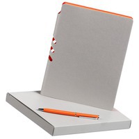 Набор серебристо-оранжевый из металла FLEXPEN: недатированный ежедневник с гибкой обложкой, ручка
