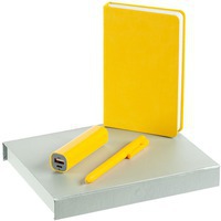 Набор желтый из пластика IDEA CHARGER: блокнот, зарядник 2000 мАч, ручка