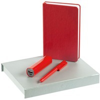 Набор красный из кожи IDEA CHARGER: блокнот, зарядник 2000 мАч, ручка