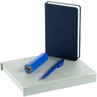 Набор синий из пластика IDEA CHARGER: блокнот, зарядник Easy Shape 2000 мАч, ручка