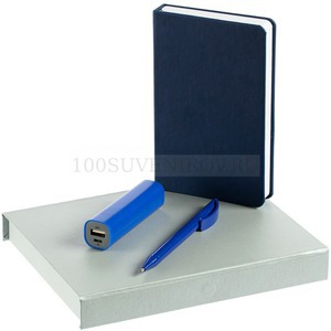 Фото Синий набор из пластика IDEA CHARGER: блокнот, зарядник Easy Shape 2000 мАч, ручка