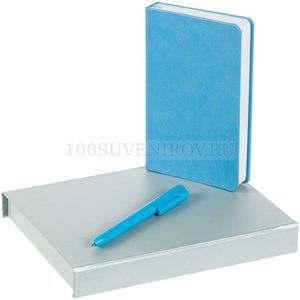 Фото Голубой набор из кожи BRIGHT IDEA: блокнот, ручка