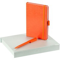 Набор оранжевый из пластика OFFICE HELPER с блокнотом и ручкой