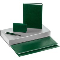 Набор зеленый из пластика NEBRASKA CASE: недатированный планинг, датированный ежедневник, футляр для визиток, ручка шариковая Soft Touch