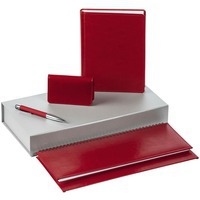 Набор красный из пластика NEBRASKA CASE: недатированный планинг, датированный ежедневник, футляр для визиток, ручка
