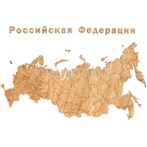 Фото Декоративная дубовая деревянная карта России с названиями городов