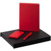 Набор красный из пластика OFFICE FUEL: недатированный ежедневник, внешний аккумулятор, шариковая ручка
