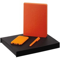 Набор оранжевый из кожи OFFICE FUEL: недатированный ежедневник, зарядник 5000 мAч, ручка