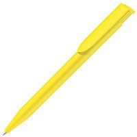Корпоративные шариковые ручки HAPPY из матового пластика, синие чернила, d1 х 14,3 см под логотип, желтый