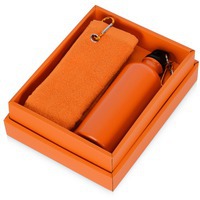 Набор оранжевый из хлопка Фитнес: фляжка 500мл, полотенце