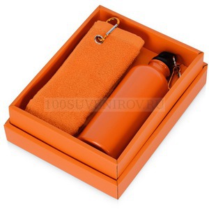 Фото Оранжевый набор из хлопка Фитнес: фляжка 500мл, полотенце