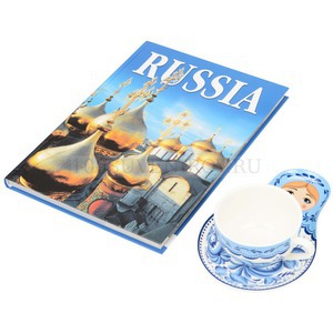Фото Керамический набор Моя Россия: чашка и блюдце гжель, книга
