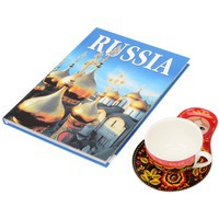 Набор керамический Моя Россия: книга, чашка, блюдце в форме матрешки, хохлома