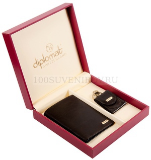 Фото Подарочный мужской набор: мужское портмоне и брелок-монетница из натуральной кожи «Diplomat» (темный шоколад)