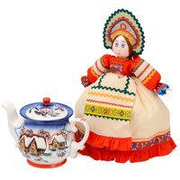Подарочный набор Деревенские вечера: кукла на чайник, чайник заварной с росписью