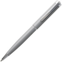 Первоклассная серая шариковая ручка ACE-LIGHT-GREY из лаковой латуни с серебристой отделкой и логотипом HUGO BOSS в подарочной брендовой коробке, d1,15 х 14,03 см, синие чернила