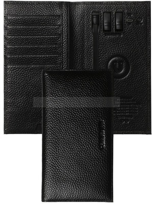 Фото Фирменное мужское портмоне из кожи с логотипом Cerruti с портативным зарядным устройством Buzz, мощность 8000 mAh, 17,8 x 9,45 x 2,5 см<br />
 «Cerruti 1881» (черный)