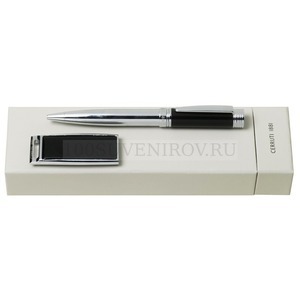 Фото Подарочный набор: USB-флешка на 16 Гб, ручка шариковая «Cerruti 1881» (черный, серебристый)